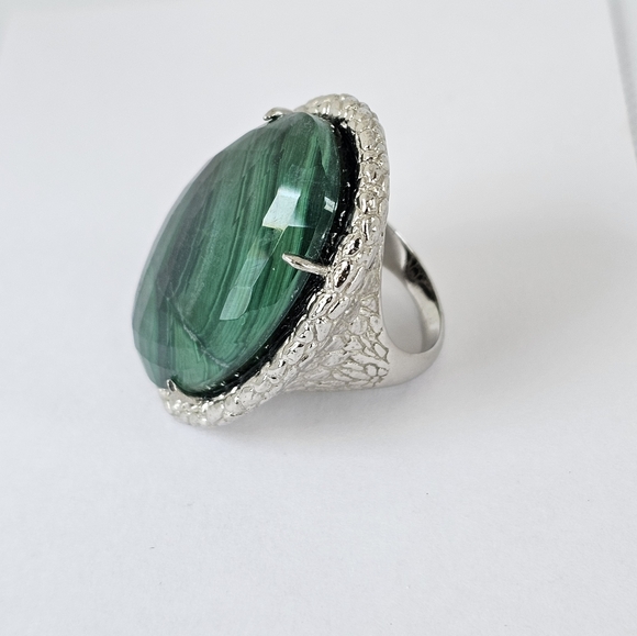 Genuine Malachite Faceted Colleen Lopez Ring Platinum & Sterling Silver Sz 6! - Picture 5 of 8